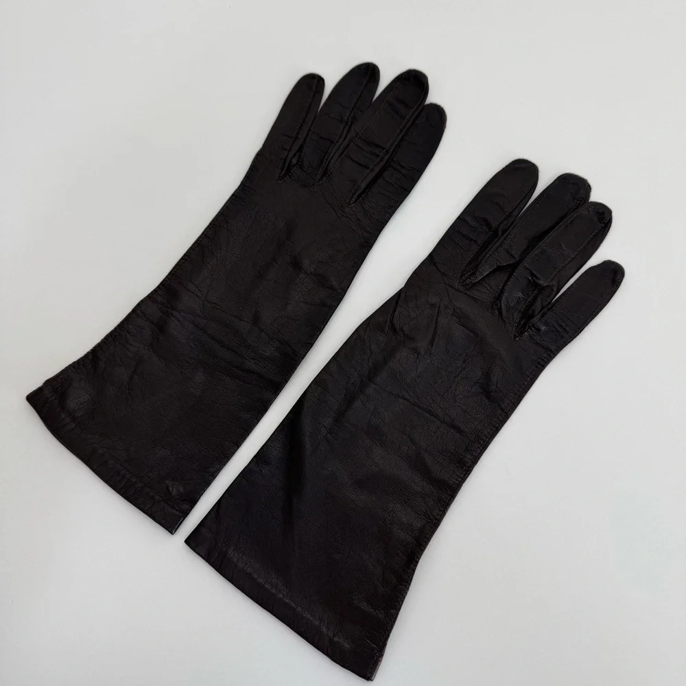 Vintage Regency For Alexander Real Kid Skin Leather Silk Lining Gloves Women